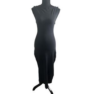 We Wore What Women’s Chic Black Boat Neck Midi Sleeveless Bodycon Dress, Size S